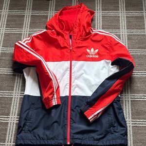 Men’s Adidas Trefoil Colorblock Windbreaker Jacket - Red White Navy XL